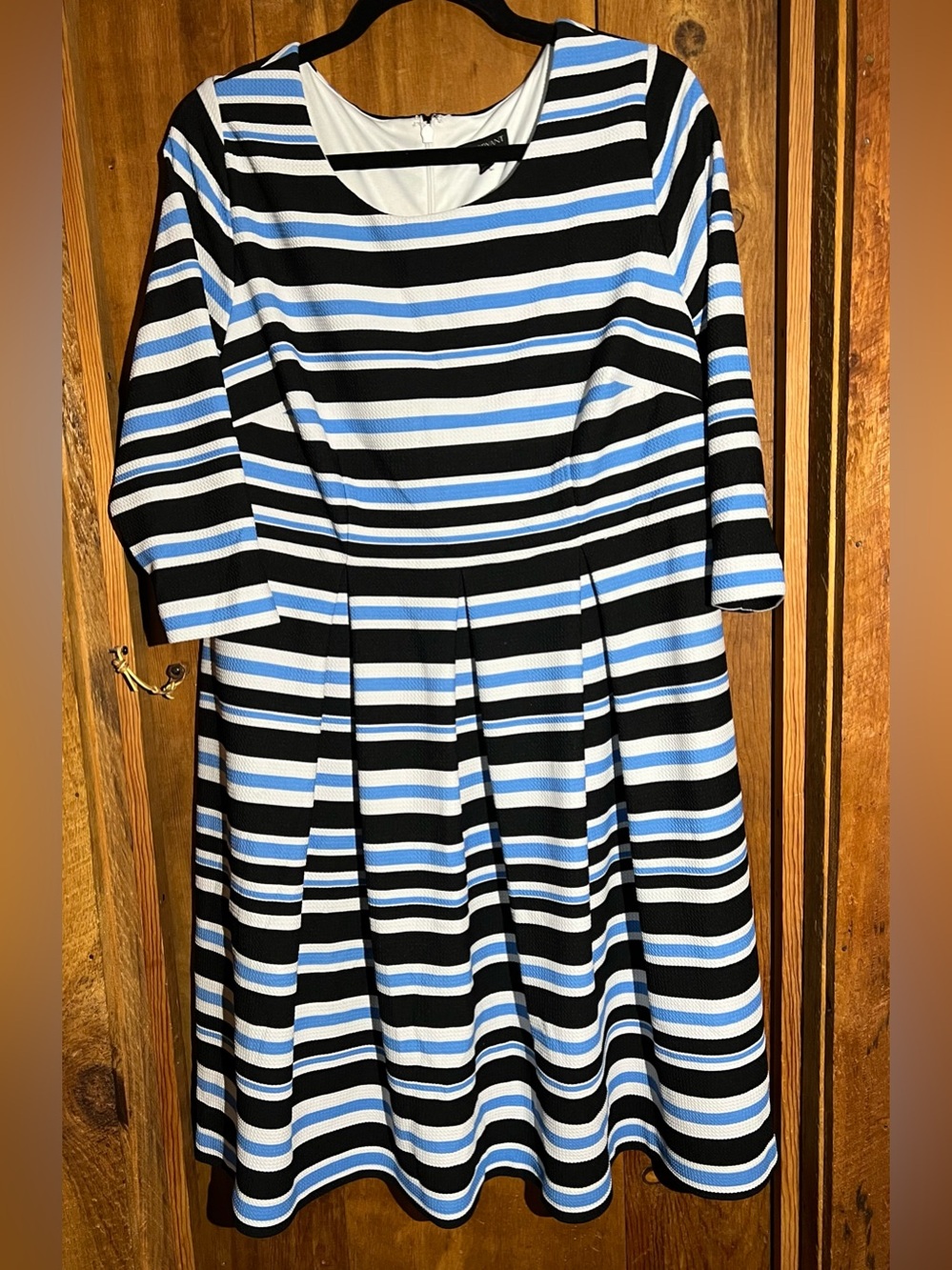 Lane Bryant Striped Midi Fit-and-Flare Dress in Black, White and Blue